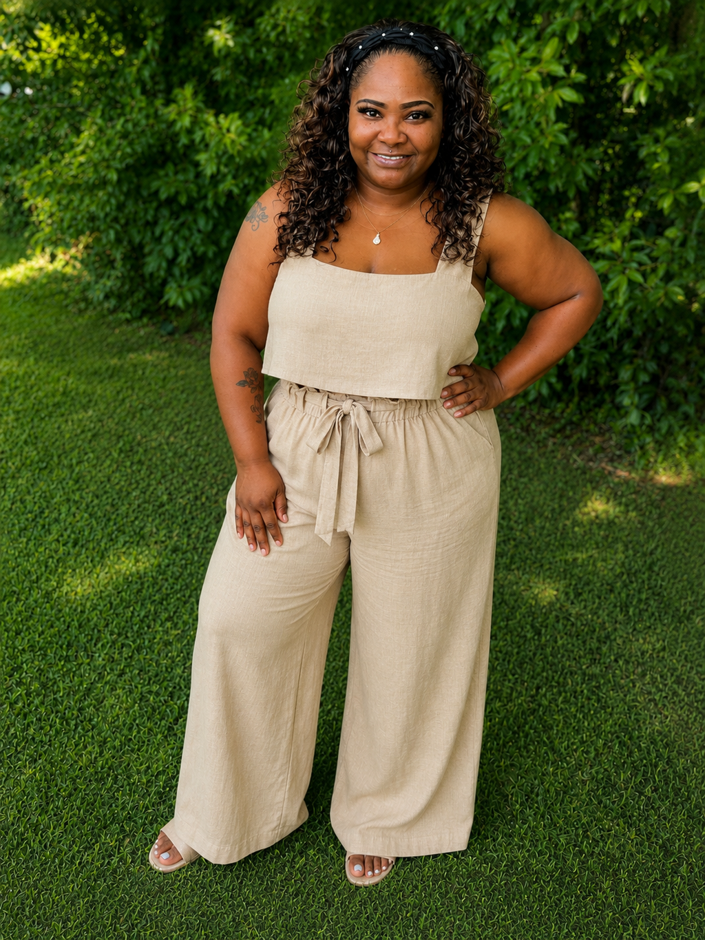 Square Neck Sleeveless Top and Pants Set